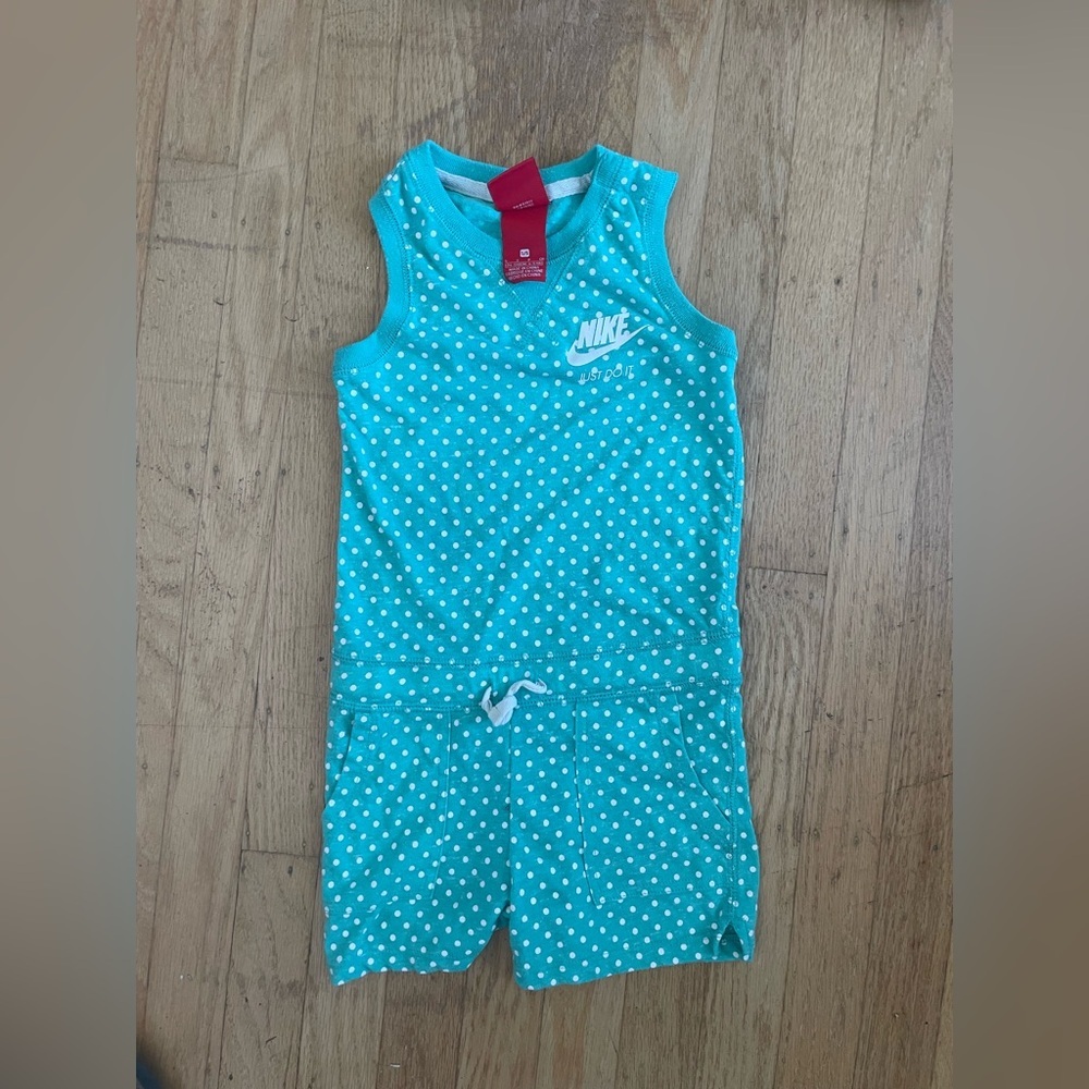 Nike Teal and White Polka Dot Racerback romper jumper